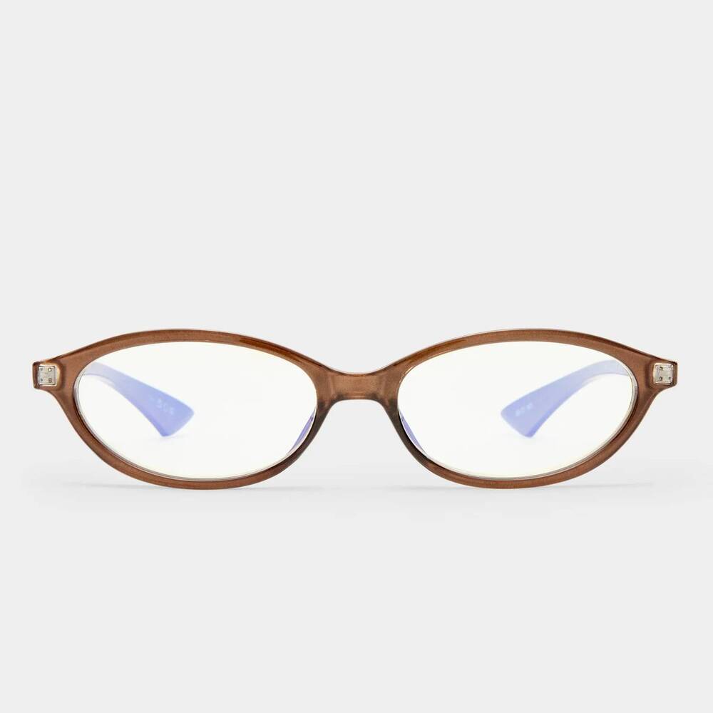 NEW LE SPECS women's duskfall blue light oval glasses in dark cocoa